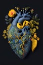 Decorative human heart embellished with floral pattern. Generative Ai.