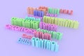 Decorative, illustrations CGI typography, business finance related keywords, for design texture background. Colorful 3D rendering.