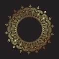 Decorative Indian round lace ornate gold mandala isolated over black background art frame design vector illustration. Royalty Free Stock Photo