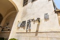 Decorative installation - hanging linen soaked in cement hanging on the wall in Zikhron Yaakov city in northern Israel