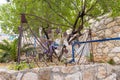 Decorative installation of old crumpled metal cans from drinks made by a local artist in the famous artists village Ein Hod near