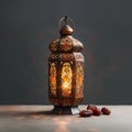 Decorative Islamic lantern with dates on Ramadan Kareem background Royalty Free Stock Photo