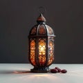 Decorative Islamic lantern with dates on Ramadan Kareem background Royalty Free Stock Photo