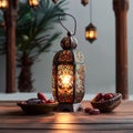 Decorative Islamic lantern with dates on Ramadan Kareem background Royalty Free Stock Photo