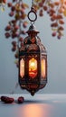 Decorative Islamic lantern with dates on Ramadan Kareem background Royalty Free Stock Photo