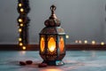 Decorative Islamic lantern with dates on Ramadan Kareem background Royalty Free Stock Photo