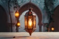 Decorative Islamic lantern with dates on Ramadan Kareem background Royalty Free Stock Photo