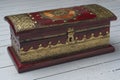 Decorative jewelery box in red with gold Royalty Free Stock Photo