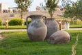 decorative jugs near the historical building Royalty Free Stock Photo