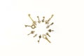 Decorative keys of different sizes, stylized antique on a white background. Form the centerpiece. Circle, sun