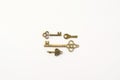 Decorative keys of different sizes, stylized antique on a white background. Form the centerpiece. four keys