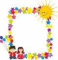 Decorative kids frame and baner with stars and sun