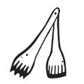 Decorative kitchen spatulas hand drawn doodle sketch.