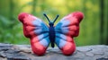 Colorful Knitted And Crocheted Butterfly On Log