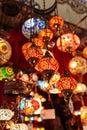 Decorative lamps, colorful mosaic on turkish bazaar.