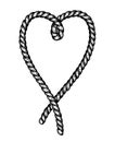 Decorative lasso rope heart. Valentines Day romantic love symbol isolated over white Royalty Free Stock Photo