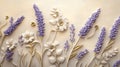 Elegant Lavender and White Flowers with Gold Accents - 3D Floral Art Royalty Free Stock Photo