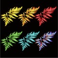 Decorative leaves gold, red, green, blue, neon watercolor set second on black background  vintage vector illustration editable Royalty Free Stock Photo