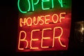 Decorative led light sign saying \'open house of beer Royalty Free Stock Photo