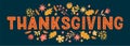 Decorative lettering for Thanksgiving Day with autumn design elements. Vector illustrations for banners, cards, posters