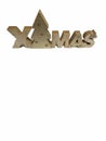 decorative letters forming the message xmas, christmas letters in gold color with a christmas tree, christmas xmas text, white