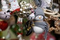 Decorative little toys. Miniature snowman. Snowman closeup face object is a small funny designs nowman statue toy for decoration Royalty Free Stock Photo