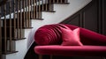 Modern Staircase Design Photography With Red Velvet Chair And Pillow