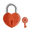 Decorative lock in shape of heart with pattern and key Royalty Free Stock Photo