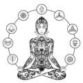 Decorative lotus yoga woman black icon