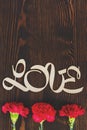 Decorative love text and carnations