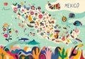 Map of Mexico with traditional symbols and decorative elements.