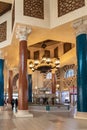 The decorative marble fountain in the interior of the Ibn Battuta Mall shopping center in Dubai city, United Arab Emirates