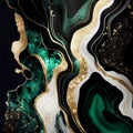 Decorative marbling stone surface with green, agate white and gold glitter foil.