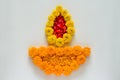 Decorative marigold flowers and rose petals rangoli for Diwali festival Royalty Free Stock Photo