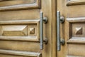 Decorative metal handles of old wooden door Royalty Free Stock Photo
