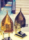 Decorative metal Helmets Of Warriors Of Turkish Ottoman Time Royalty Free Stock Photo