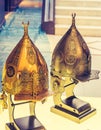 Decorative metal  Helmets Of  Warriors Of Turkish Ottoman Time Royalty Free Stock Photo