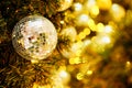 Decorative with mirror ball or Christmas ball for merry Christmas and happy new years festival with bokeh background. Royalty Free Stock Photo