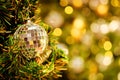 Decorative with mirror ball or Christmas ball for merry Christmas and happy new years festival with bokeh background. Royalty Free Stock Photo