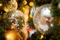 Decorative with mirror ball or Christmas ball for merry Christmas and happy new years festival with bokeh background. Royalty Free Stock Photo