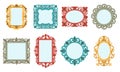 Decorative mirrors in vintage ornate royal frames. Wall mirror for interior design, colorful doodle reflection elements