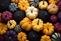 decorative mix of colored pumpkins, halloween concept.