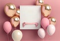 Decorative Mother\'s Day, Valentines Or Birthday Theme With White, Gold And Pink Balloons And Copy Space - Generative AI