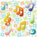 Decorative musical cartoon notes and symbols