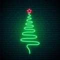 Decorative neon shining Christmas tree with star.