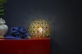 Decorative night lamp, color stained-glass polygonal glass round lamp. Bedroom decor