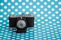 Decorative Old Antique Camera on Blue Background Royalty Free Stock Photo