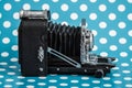 Decorative Old Antique Cameras on Blue Background Royalty Free Stock Photo