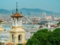 Decorative old building on the background of the panorama of Barcelona in Spain. City view from Plaza de Espana, beautiful Royalty Free Stock Photo