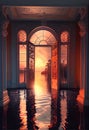 Decorative old house flooded french doors open global warming